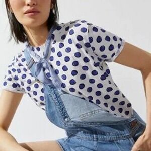 Anthropologie Maeve Blue/White Polka Dot Picnic Graphic Tee Polka Dot Top